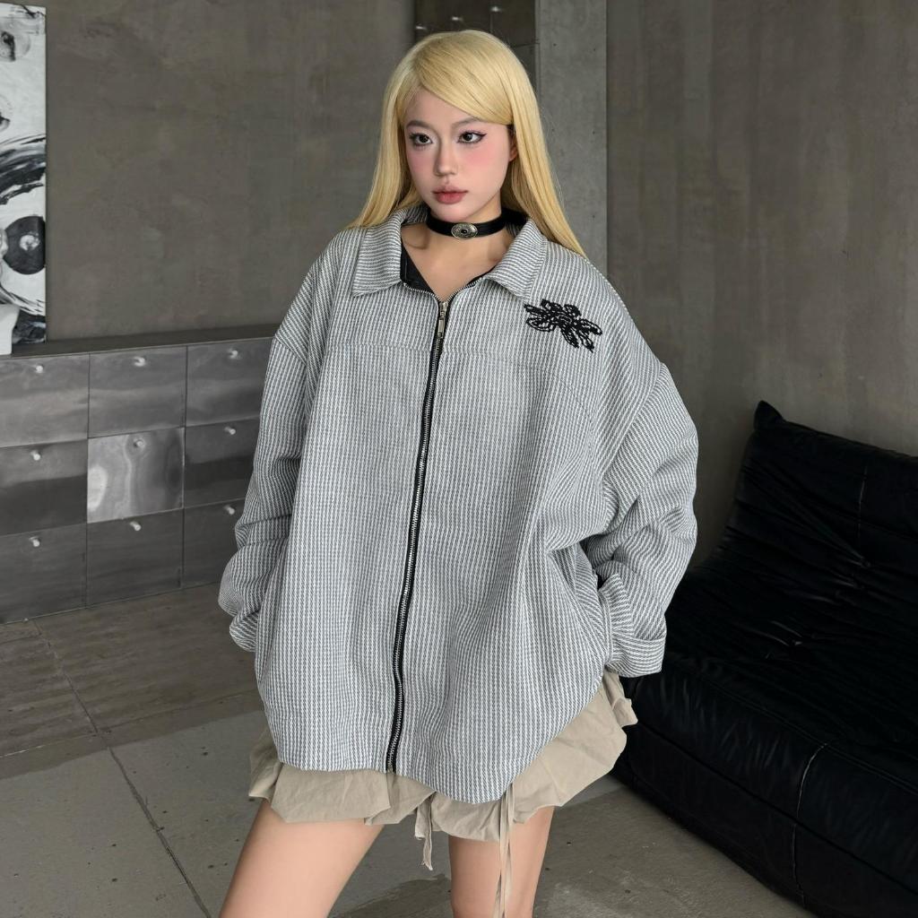 YC1996 - Áo Khoác Zip Kẻ Sọc Thêu Hoạ Tiết Trước Sau Local Brand Unisex
