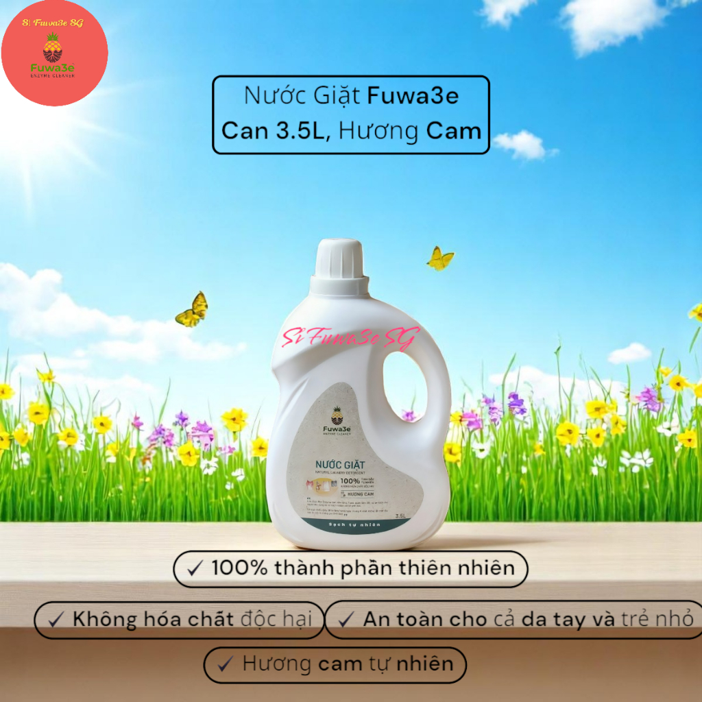 NƯỚC GIẶT FUWA3E CAN 3.5L HƯƠNG CAM – Sạch Khuẩn, Dịu Nhẹ Cho Mọi Loại Vải | Sỉ Fuwa3e SG