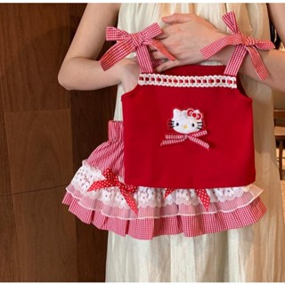  Set Bộ Áo 2 Dây Họa Tiết Kitty Caro Chân Váy Xếp Tầng Bé Gái 1-7 Tuổi MINTSCLOSET Quảng Châu GS1388 