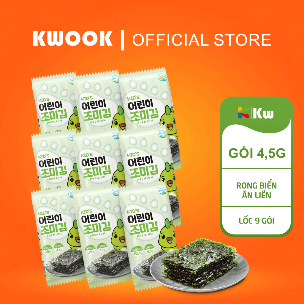 Combo 3 lốc (9 gói) rong biển / Lá kim 4G giòn, thơm Khủng long xanh [Ăn Liền]