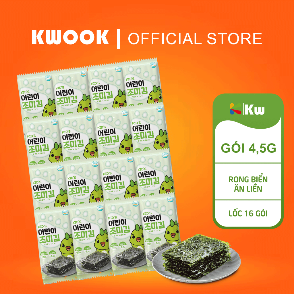 [LỐC 16 GÓI] Rong Biển Ăn Liền Khủng Long Kwook Cho Bé (4.5g x 16 gói)- [Date mới]