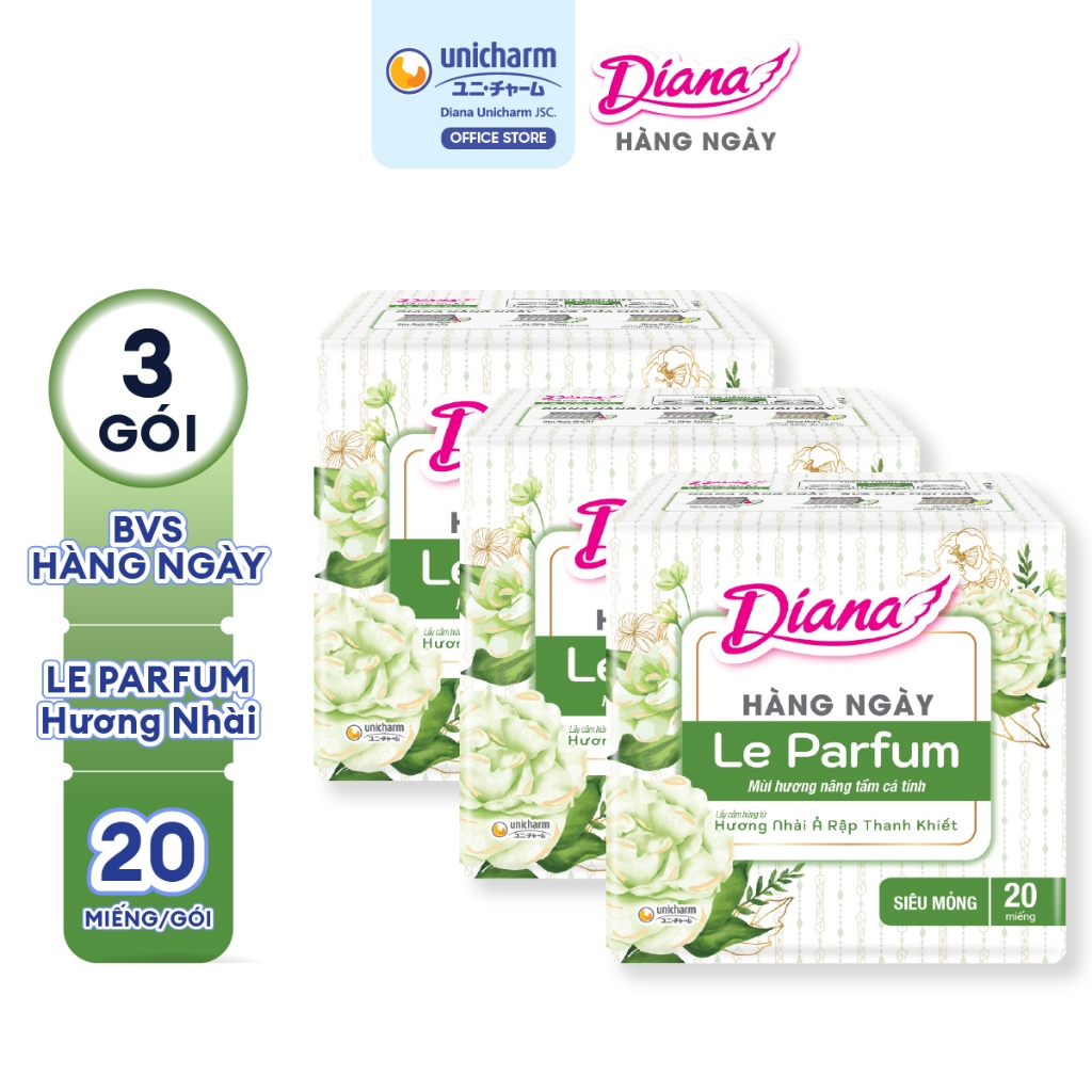 [MỚI RA MẮT] Combo 3 gói băng vệ sinh Diana hằng ngày Le Parfum hương nhài Ả Rập thanh khiết 20/40 miếng