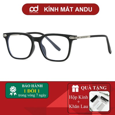 Gọng kính cận thời trang nam nữ ANDU dáng vuông hoạ tiết càng kim loại chạm khắc sang trọng 86029