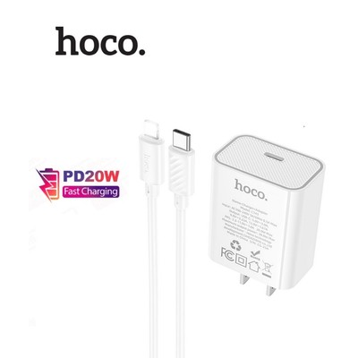 Bộ Sạc Nhanh Hoco C143 PD20W Type-C dùng cho ip6/7/8/10/11/12/13/14 dài 1m , chân dẹt