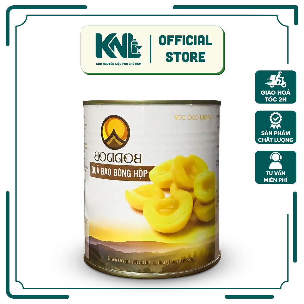 Đào Ngâm BODDOB Thái Lan 820g – Đào Miếng Đóng Hộp, Ngọt Thanh, Topping Trà Đào