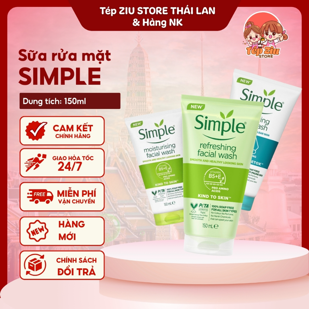 Sữa Rửa Mặt Simple dành cho mọi loại da - SỮA RỬA MẶT SIMPLE 3 màu tuýp 150ml
