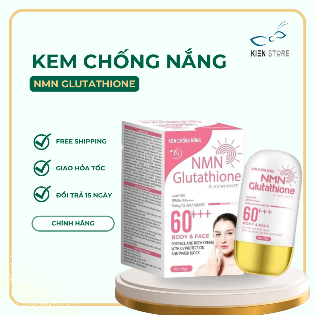 Kem Chống Nắng NMN Glutathione Elastin White SPF60+++ 50g Skincare Làm Đẹp Da