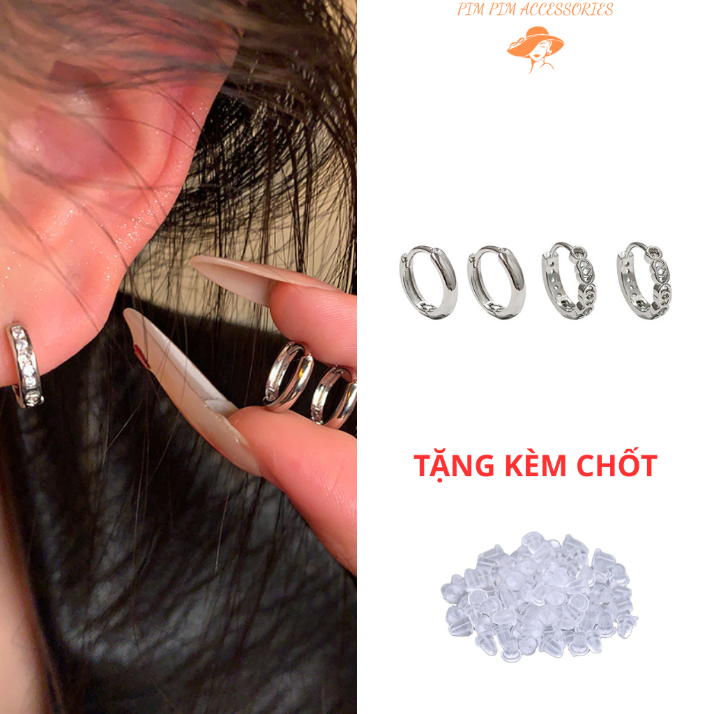 Set 2 Đôi Bông Tai Khoen Bạc Trơn Và Đính Đá Thanh Lịch Kiểu Hàn Quốc, Phù Hợp Đi Chơi
