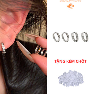 Set 2 Đôi Bông Tai Khoen Bạc Trơn Và Đính Đá Thanh Lịch Kiểu Hàn Quốc, Phù Hợp Đi Chơi