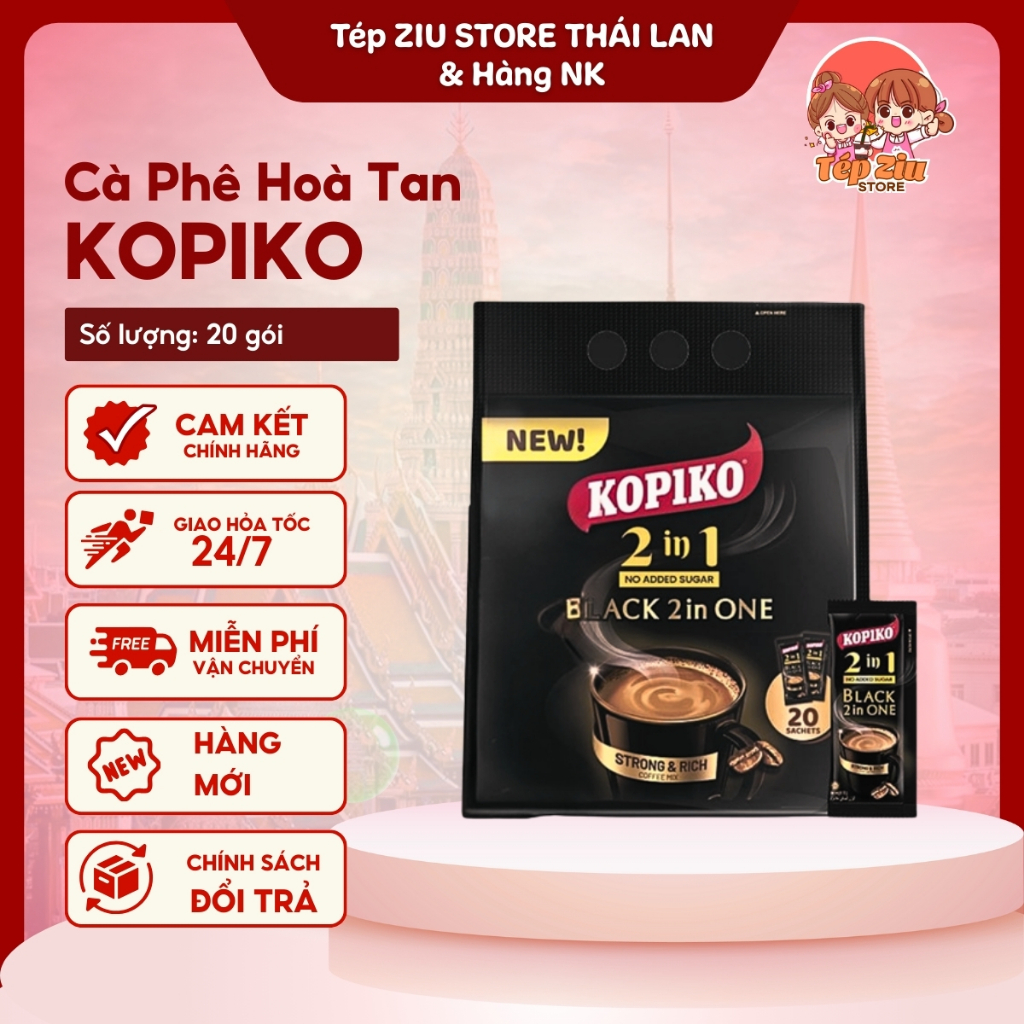 CAFE HOÀ TAN BLACK KOPIKO 2in1 - CAFE ĐEN KOPIKO HÀNG THÁI LAN bịch 20 gói nhỏ * 200g - date 2025