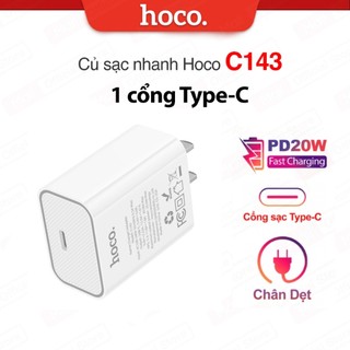 Củ sạc nhanh Hoco C143 - Sạc Nhanh Chuẩn PD20W, 1 Cổng Type-C Tiện Lợi , Nhỏ Gọn, chân dẹt