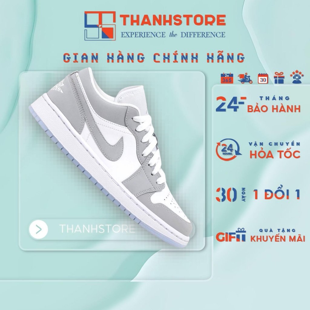 [CHÍNH HÃNG] Giày Thể Thao Nam Nữ Trắng Xám Giày AIR JORDAN 1 LOW WHITE WOLF GREY - NAWWG [2]