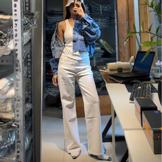 Quần jean nữ ống suông lưng cao mềm dài 97-102cm co giãn nhẹ Sofm Wear (SZR99)