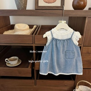 Set Đầm Yếm 2 Dây Denim Phối Áo Thun Cánh Tiên Cho Bé Gái 1-7 Tuổi MINTSCLOSET Quảng Châu - GS1392