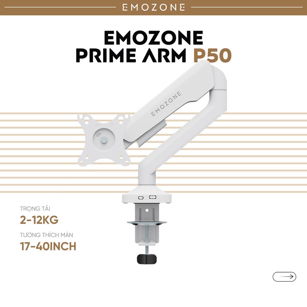 Giá treo màn hình Emozone Prime Arm P50, Arm màn hình máy tính tải 12kg dành cho màn 17-40 inch