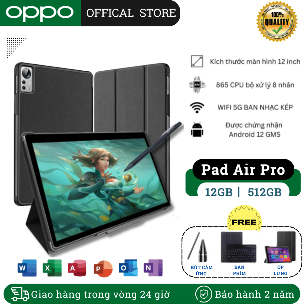 MẪU MỚI Oppo Pad Air Pro 12 inch Tablet| 12+512GB | Hai SIM 4G | Máy Tính Bảng Học Trực Tuyến | HD Android 12