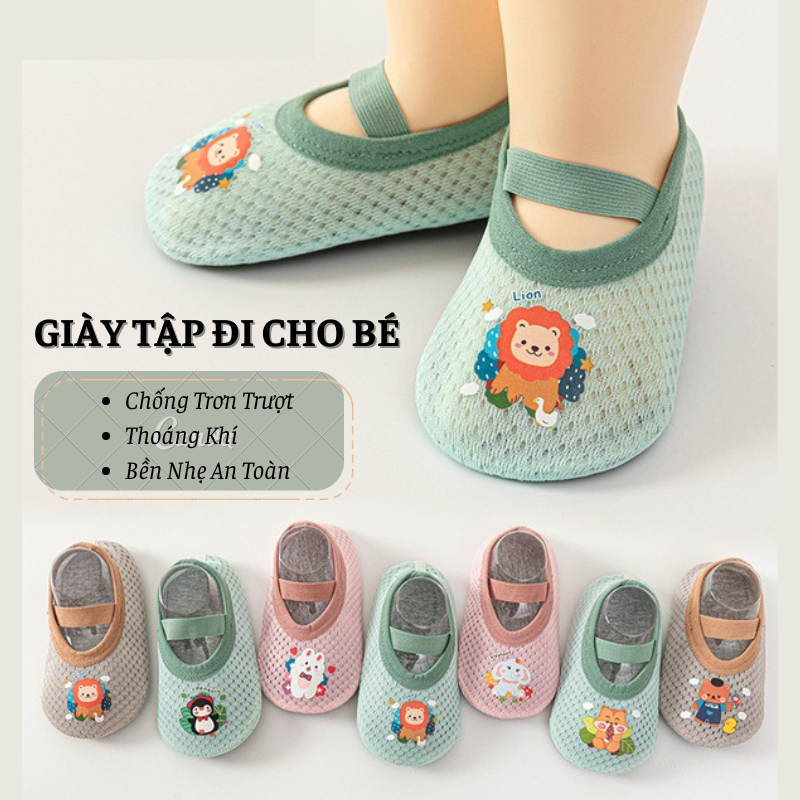 Giày Tập Đi Cho Bé, Giày Bún Tập Đi Cotton Đế Mềm Chống Trượt, Dép Tập Đi Cho Bé Thoáng Khí An Toàn
