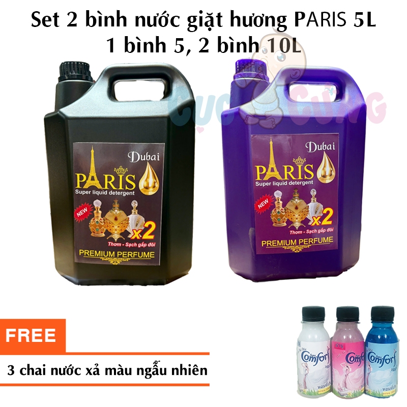 Set 2 bình Nước Giặt Paris Thái Lan 5 (Tím 5L+Đen 5L) hương nước hoa TẶNG 3 chai nước xả