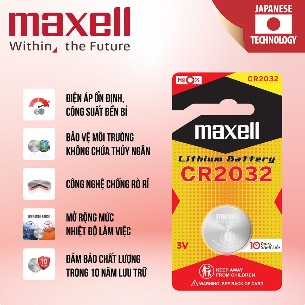 Pin Maxell CR2032(H) 3V Lithium Chính Hãng - Lý tưởng cho Remote, Đồng Hồ, CMOS, Cúc Áo