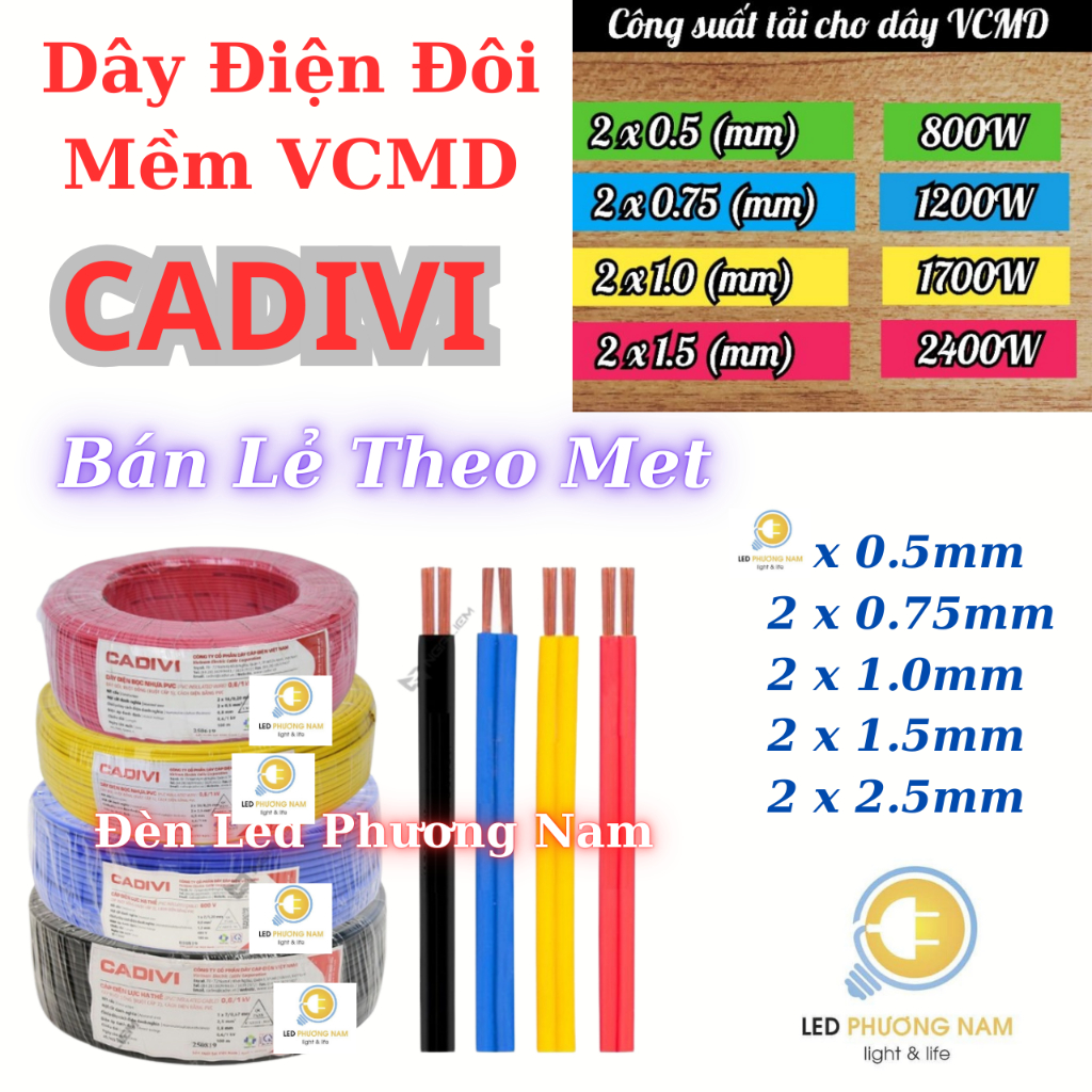 [CADIVI Bán Lẻ theo met] Dây Điện Đôi VCmd / 2x0.5 - 2x0.75 - 2x1.0 - 2x1.5 (mm)