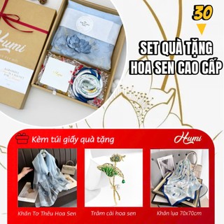 Set quà tặng khăn tơ tằm hoa sen HUMI sang trọng tặng mẹ tặng bạn gái cô giáo nhân dịp lễ sinh nhật