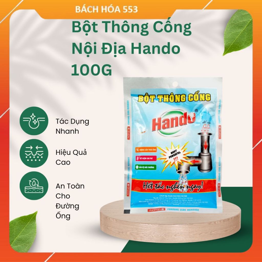 Bột Khử Mùi Xử Lý Nghẹt Đường Ống Nước Nội Địa Hando 100G  (Tắc Do Chất Thải Hữu Cơ)