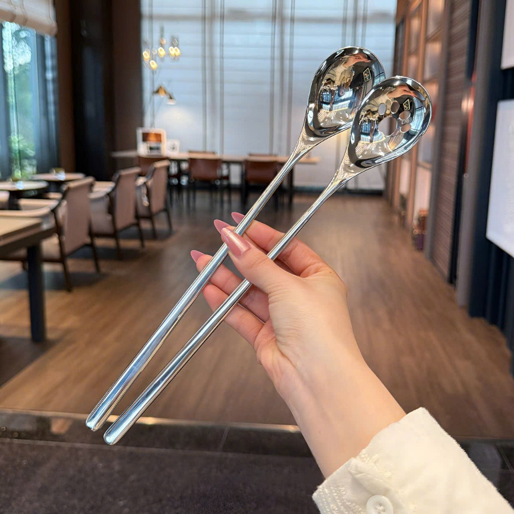 Set 2 thìa inox cán dài khuấy vớt [421], trộn vớt pudding thìa siêu dài 30cm, inox 316NDT