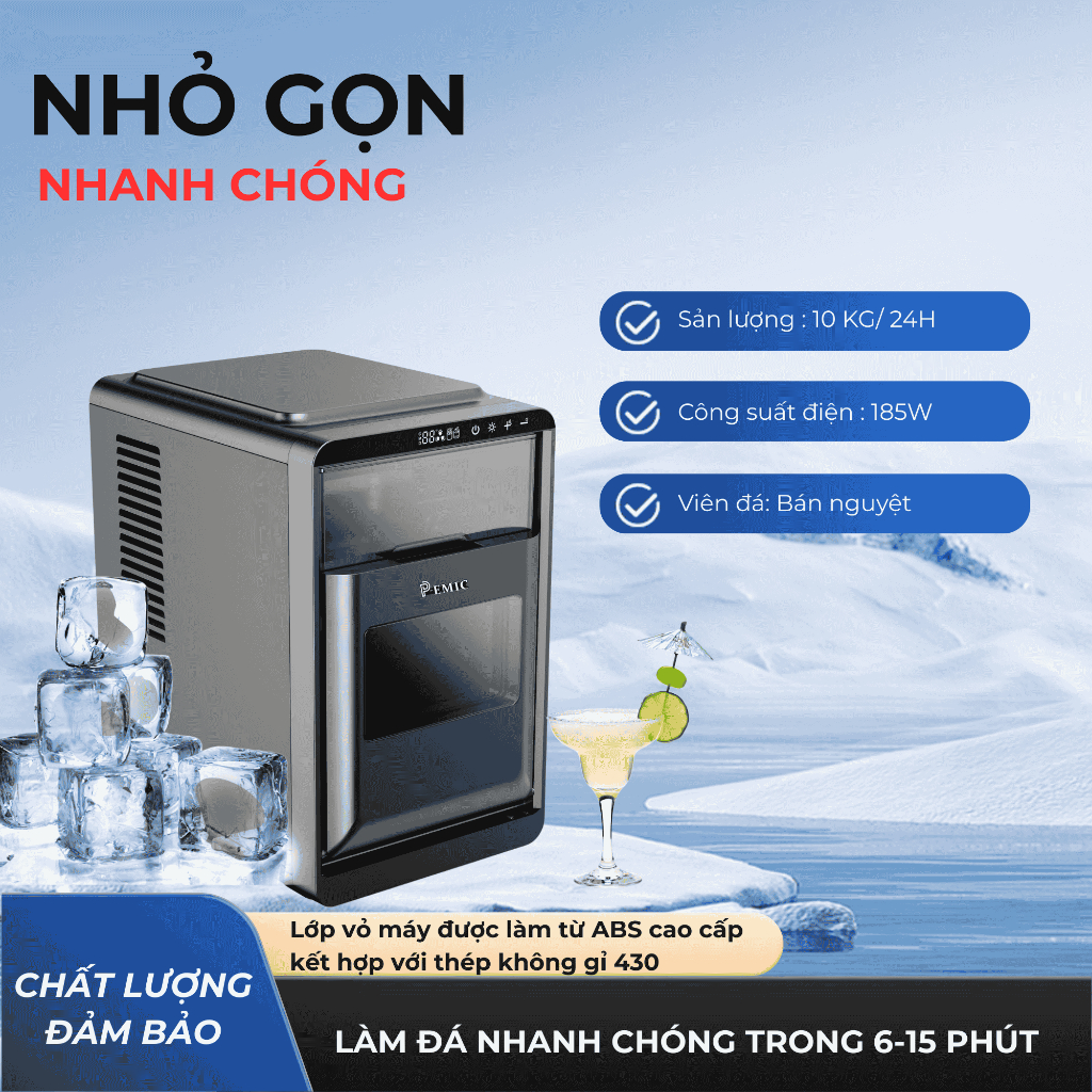 Máy làm đá mini PK-10M – Giải pháp đá viên tiện lợi cho gia đình và văn phòng