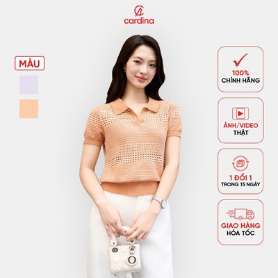Áo sợi cotton nữ CARDINA cổ polo xẻ V dáng basic thoáng mát 5ALC04