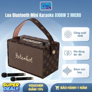Loa Karaoke Bluetooth Peterhot A108W - Kèm 2 Micro Không Dây, Thiết Kế Sang Trọng, Bass cực Mạnh Mẽ