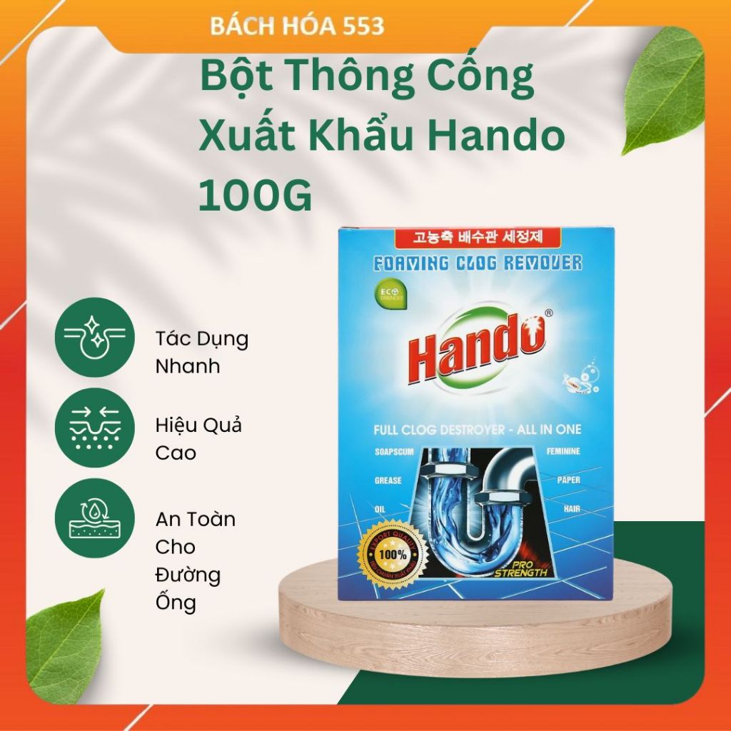 Bột Thông Cống Xuất Khẩu Hando 100G (Tắc do chất thải hữu cơ)