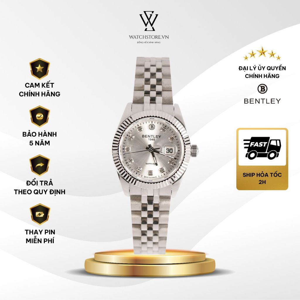 Đồng Hồ Bentley Nữ BL2333-10LWWI Màu Trắng Máy Pin Kính Saphire 30mm Chống Nước Chính Hãng - WATCHST