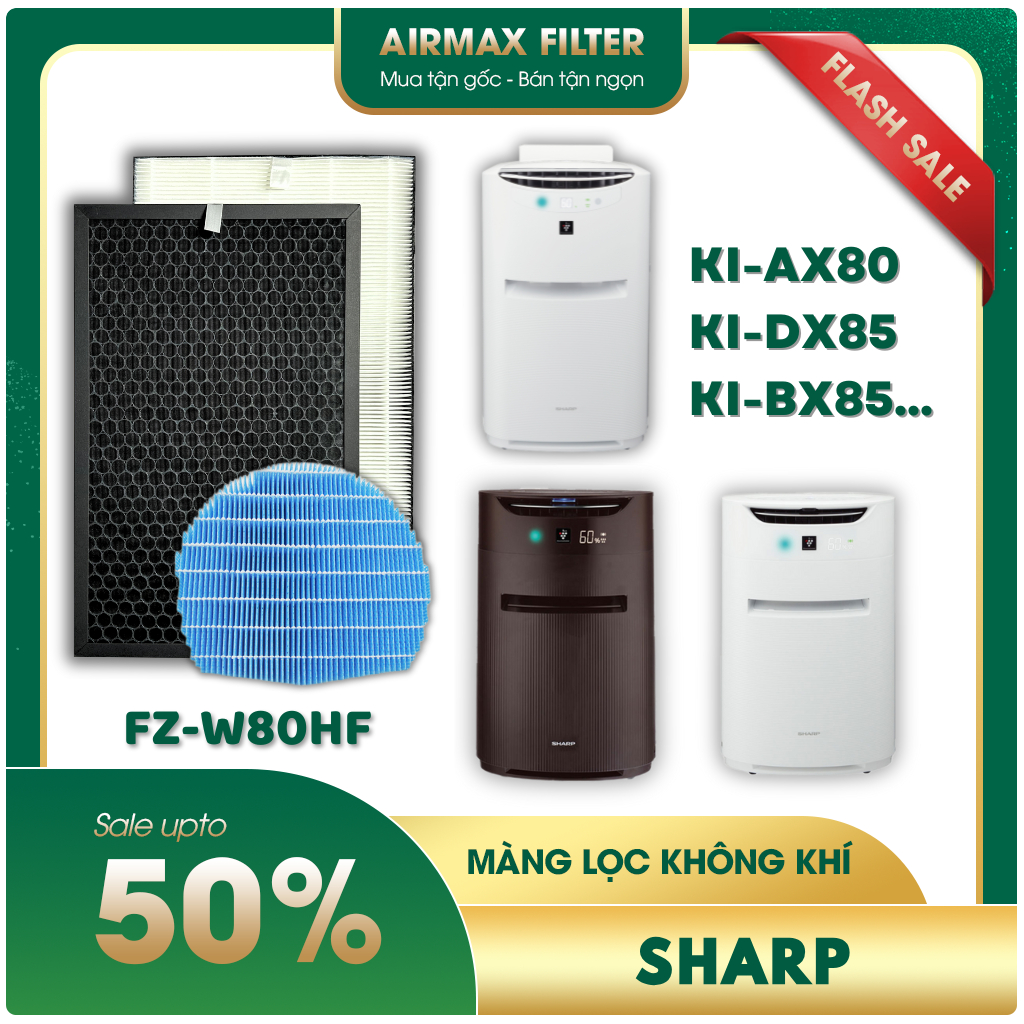 Màng lọc không khí Sharp:KI-AX80, FP-J60E, J80EV-H, J80HFE, J80DFE, KC-BX85, DX85,... màng lọc Hepa