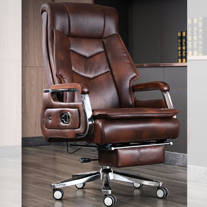 Ghế chủ tịch bọc da cao cấp có massage 7 điểm,Ghế xoay ghế giám đốc có gác chân ngã lưng 135 độ