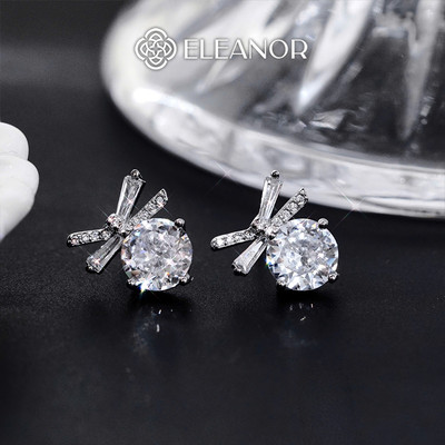 Bông tai nữ chuôi bạc 925 Eleanor Accessories hình nơ đính đá phụ kiện trang sức khuyên tai 9646