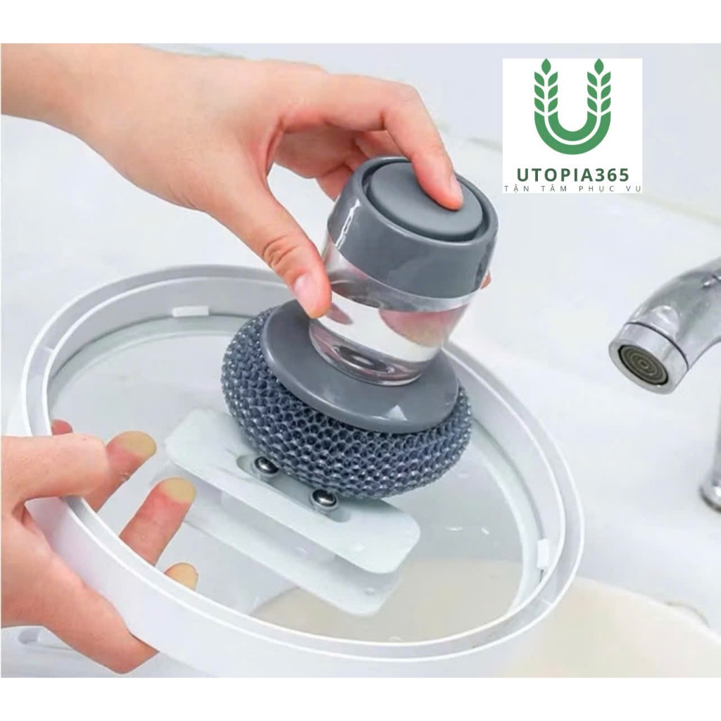 Dụng cụ cọ rửa chén bát xoong nồi đa năng có bình đựng xà phòng tiện lợi bảo vệ da tay