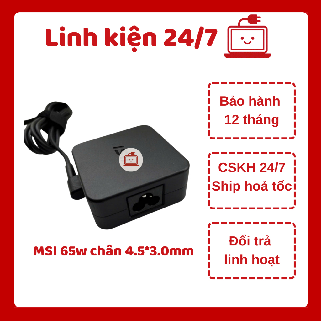 Sạc Zin Vuông Laptop MSI 65W dùng cho MSI Modern 14 B11ML B11MU, Modern 14 B5M B5M-02 Modern 15