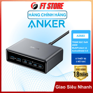 Trạm sạc nhanh Anker Prime 200w GaN A2683, 6 cổng 4USB-C&2USB-A,  MultiProtect và ActiveShield 3.0