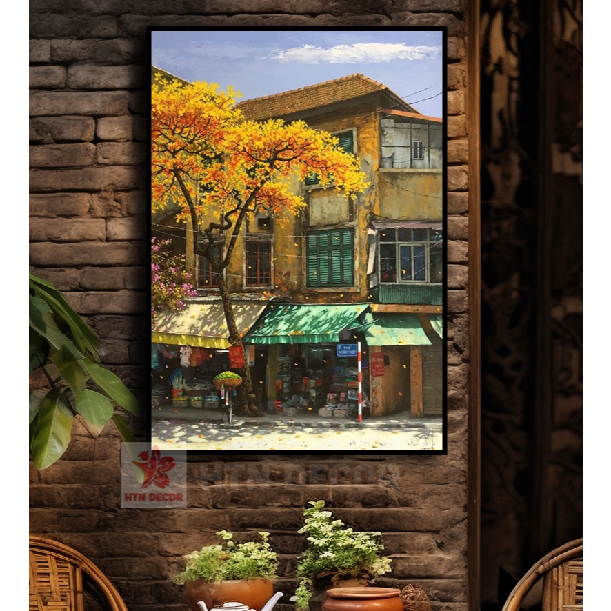 TRANH CANVAS TREO TƯỜNG HÀ NỘI PHỐ CỔ CAO CẤP, TRANG TRÍ NHÀ CỬA, QUÁN CÀ PHÊ, NHÀ HÀNG, KHÁCH SẠN,H