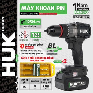 Máy Khoan Pin HUKAN Gen 3 Z1800BL Lực siết 125NM Có chức năng tạo xung Có Anti-kickback 