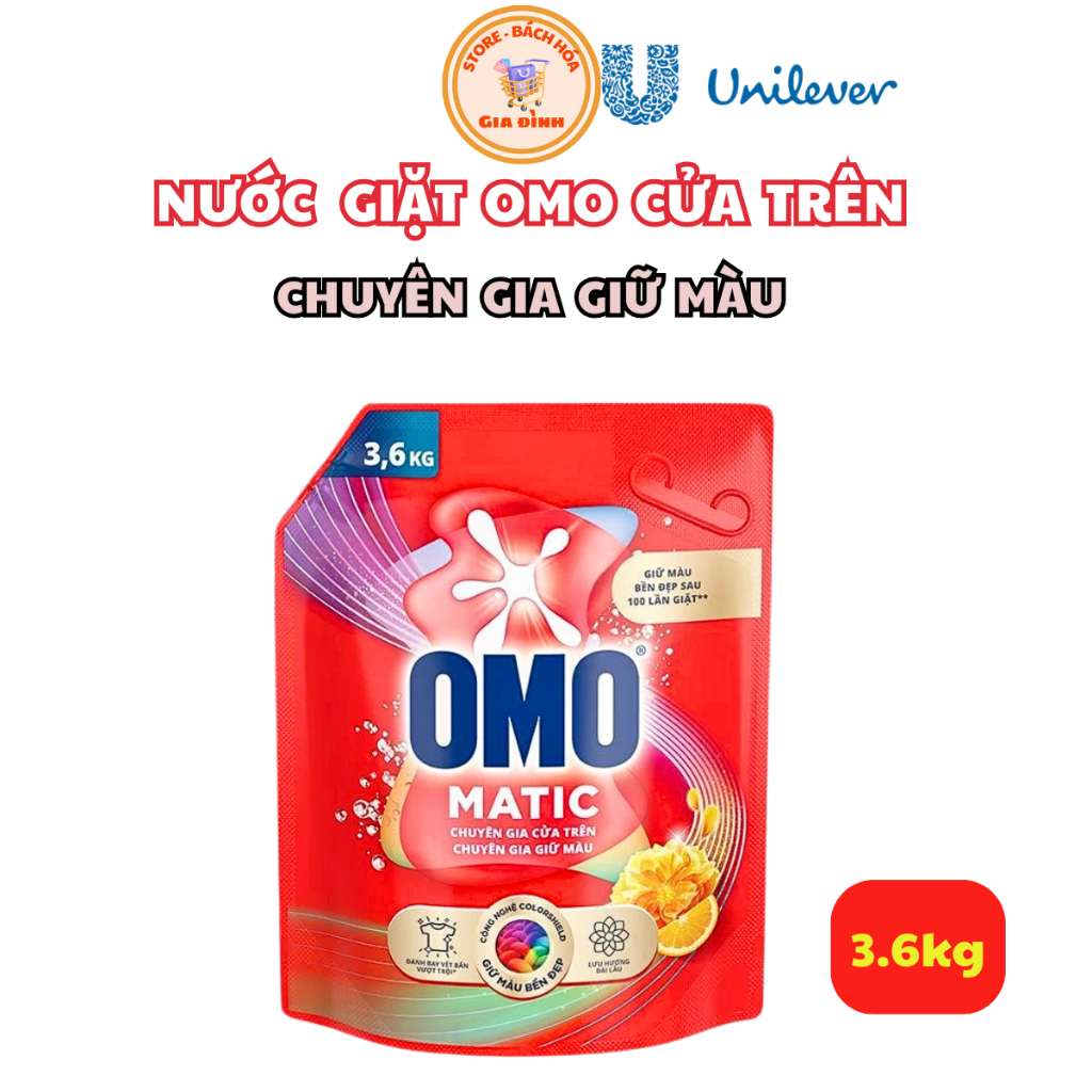 Nước giặt giữ màu OMO Matic Cửa trên, Cửa Ngang, Chuyên gia giữ màu quần áo, Giá rẻ - Túi 3.6 kg
