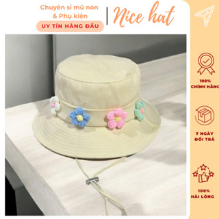 Mũ bucket nữ Nón vành tròn có dây thắt nơ sau charm hoa len đẹp thời trang 4 mùa - M93