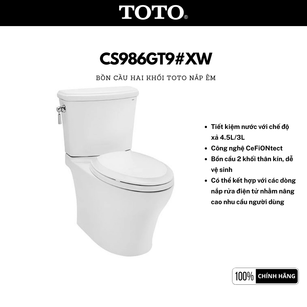 Bồn Cầu Hai Khối TOTO CS986GT9#XW Nắp Êm (Hàng trưng bày)