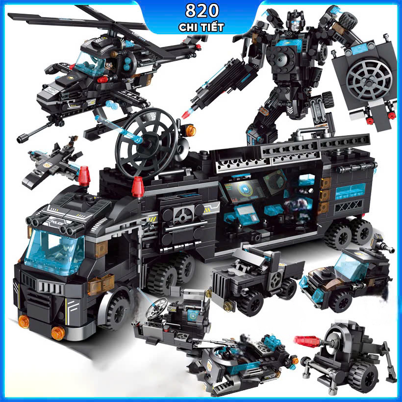Bộ đồ chơi lắp ráp Cảnh Sát Swat 820 chi tiết, Mô hình lắp ráp Cảnh sát đặc nhiệm/ máy bay/ robot cho bé
