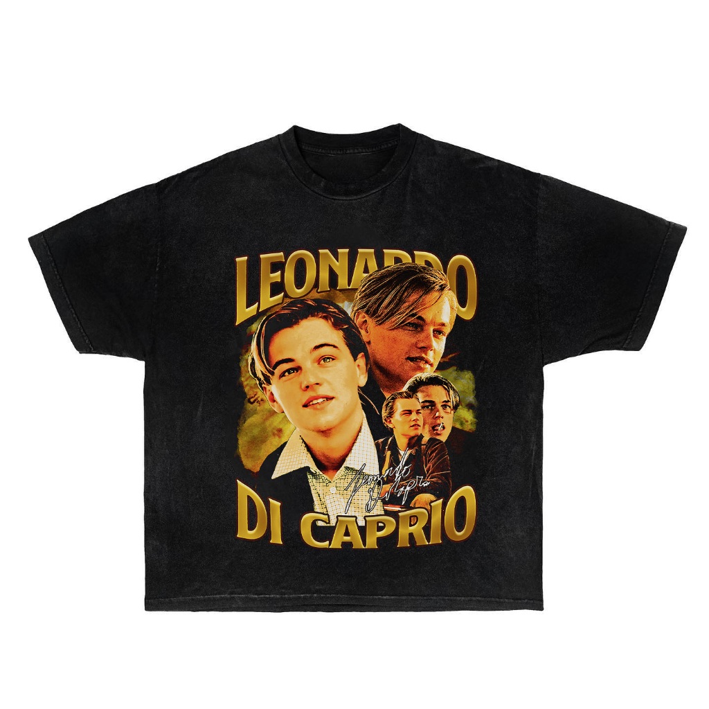 Áo thun unisex nam nữ màu đen form rộng cotton dày dặn in hình graphic Leonardo Dicaprio MK HP100525