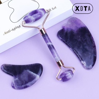 Bộ Đá Guasha Thạch Anh Tự Nhiên Massage Mặt: Giảm Nếp Nhăn, Nâng Cơ - Cây Lăn + viên đá trái tim