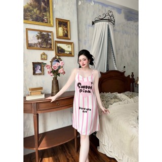 Đầm ngủ 2 dây cổ tim Vy Linh chất liệu lụa latin họa tiết 3D xinh xắn thoáng mát, mềm mại S1301