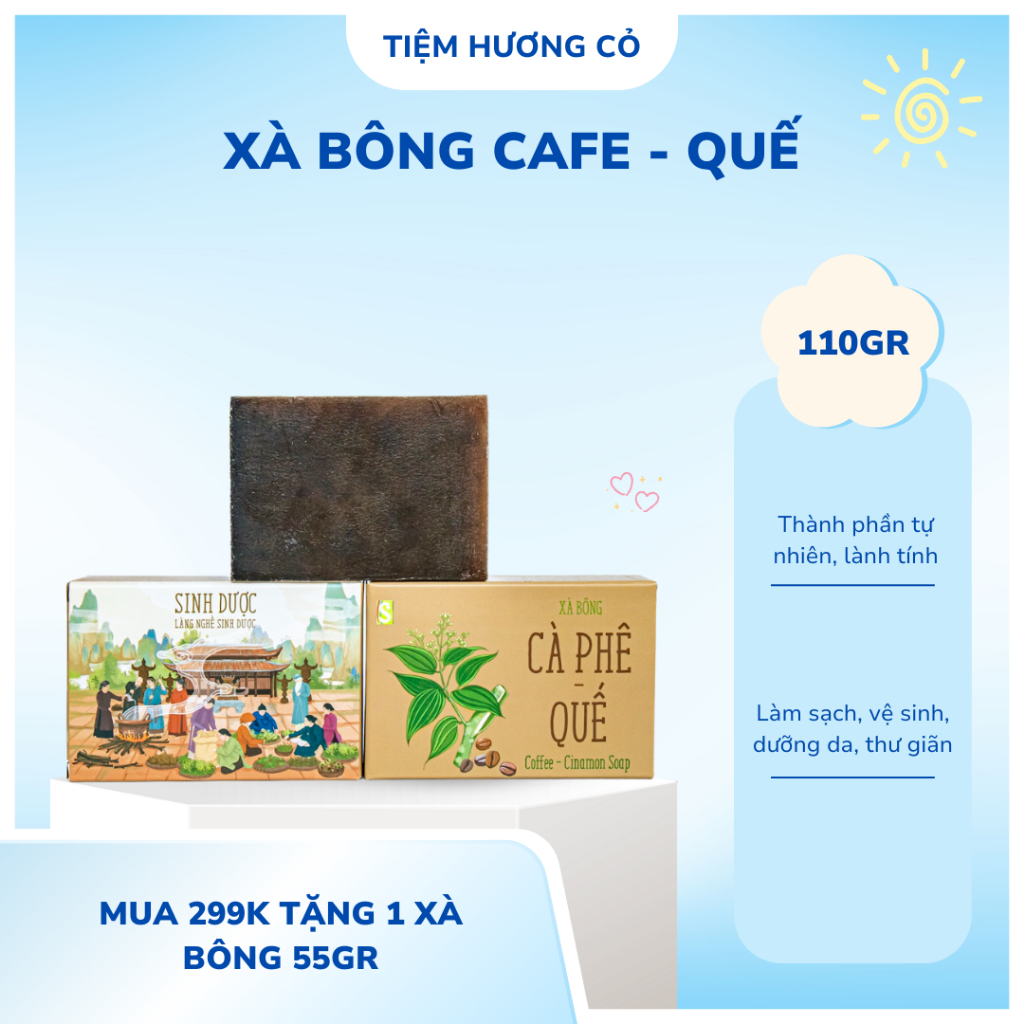 Xà bông Cà Phê - Quế 110g, làm sạch da, giữ ấm, hỗ trợ tẩy da chết- Sinh Dược