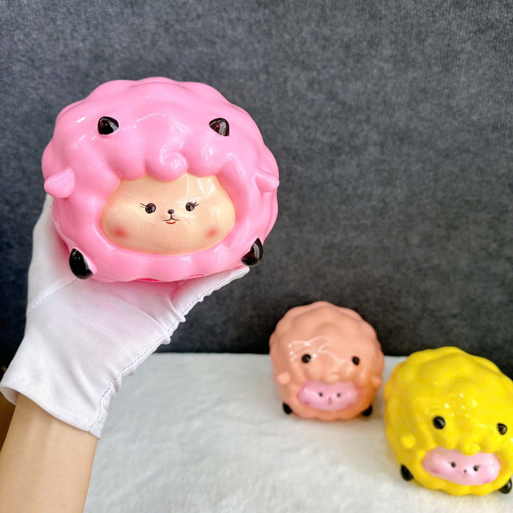 Heo đất tiết kiệm hình con cừu bông nằm dễ thương, ống con lợn tiết kiệm đẹp cute thạch cao