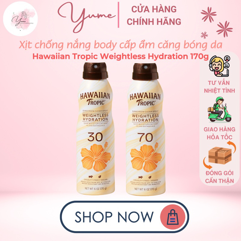 Xịt Chống Nắng Body Cấp Ẩm Căng Bóng Da Hawaiian Tropic Weightless Hydration